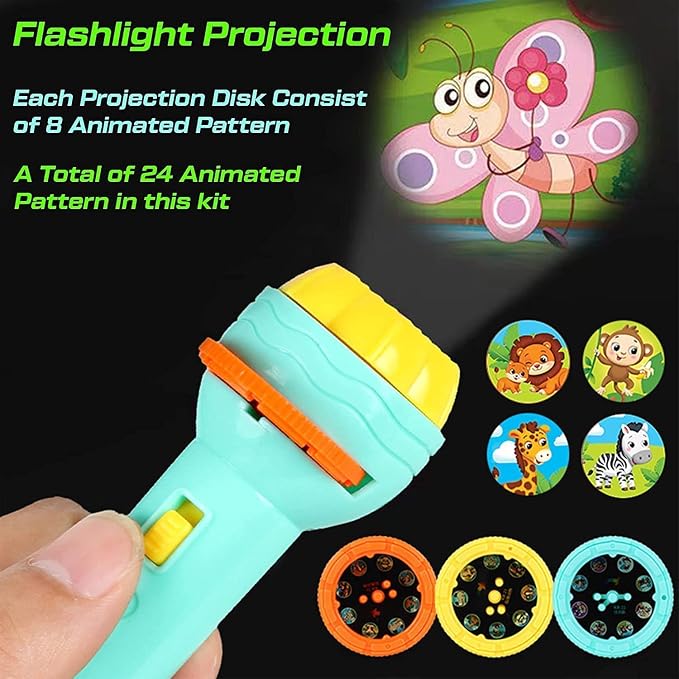 Kids Projector Torch – 50+ Animal, Vehicle, Number & Cartoon Slides Educational Toy