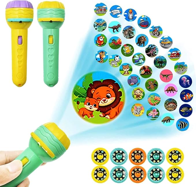 Kids Projector Torch – 50+ Animal, Vehicle, Number & Cartoon Slides Educational Toy